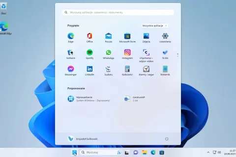 Menu Start Windows 11 z ikoną Messengera. Tu znajdziesz instrukcję, jak ustawić Messengera w telefonie.
