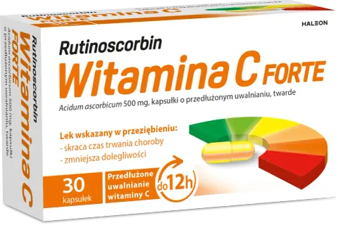 Rutinoscorbin Witamina C Forte - wspiera gojenie się ran, skraca czas przeziębienia. 30 kapsułek o przedłużonym uwalnianiu.