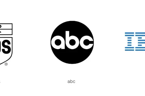 Logos: UPS, the iconic black and white paul rand abc logo, and the blue IBM logo.