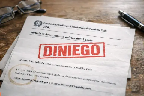 Verbale ASL con timbro "DINIEGO". Cosa significa revisione no INPS? Il documento attesta la mancata sussistenza dei requisiti per l'invalidità civile.