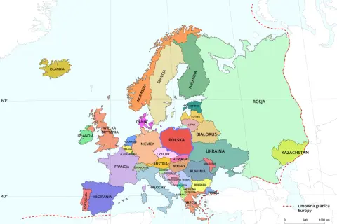 Mapa Europy z zaznaczoną Polską. Gdzie leży Chorwacja? Między Włochami a Węgrami, na południe od Słowenii.
