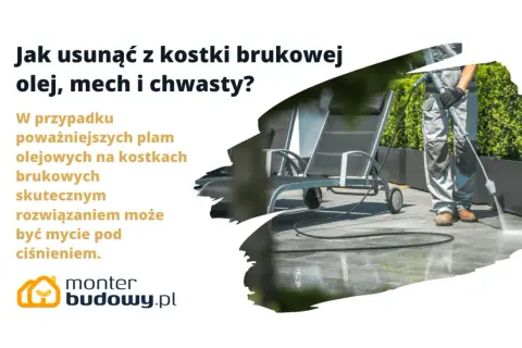 Mycie pod ciśnieniem to skuteczne rozwiązanie, gdy zastanawiasz się, czym wyczyścić kostkę brukową z oleju, mchu i chwastów.