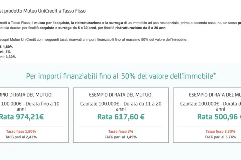 Esempi di rata mutuo UniCredit con diverse durate, fino a 30 anni, per acquisto o ristrutturazione. Scopri l'età massima mutuo UniCredit.