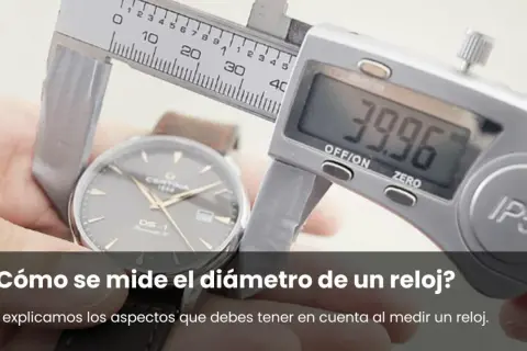 Un calibrador digital mide el diámetro de un reloj, mostrando 39.96 mm. Aprende cómo se mide la esfera de un reloj.