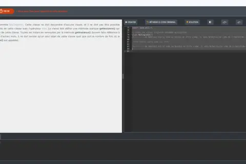 Un exemple de code Java pour créer une classe Singleton nommée MySingleton, avec des instructions pour implémenter la méthode getInstance().