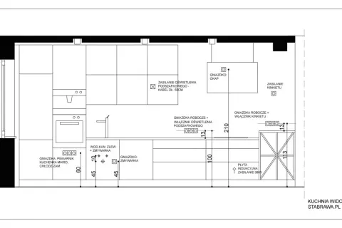 Plan kuchni z rozmieszczeniem gniazdek i punktów elektrycznych. Dowiedz się, jak narysować projekt kuchni, uwzględniając te detale.