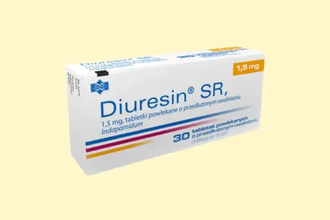 Diuresin SR 1,5 mg - lek z indapamidem, uznawany za najbezpieczniejszy lek na nadciśnienie. Opakowanie 30 tabletek.