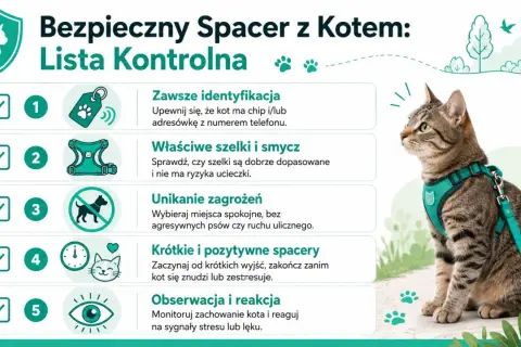 Jak nauczyć kota chodzić na smyczy: lista kontrolna. Kot w szelkach i na smyczy, gotowy na bezpieczny spacer.