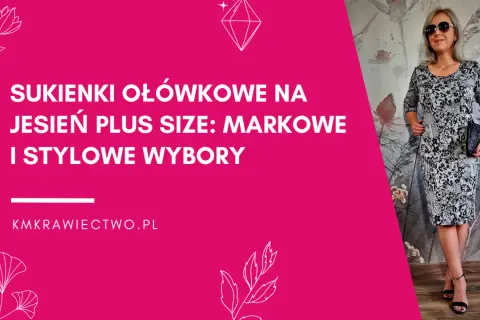 Elegancka kobieta w markowej odzieży damskiej duże rozmiary. Sukienka ołówkowa na jesień, stylowy wybór.