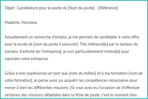 Extrait d'une lettre de motivation pour un poste, mentionnant une candidature pour un emploi et une recherche de lettre de motivation temps partiel.