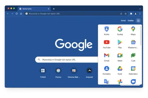 Ekran przeglądarki Google Chrome z widocznym menu aplikacji. Podpowiadamy, jak przywrócić Google na stronę startową w telefonie.