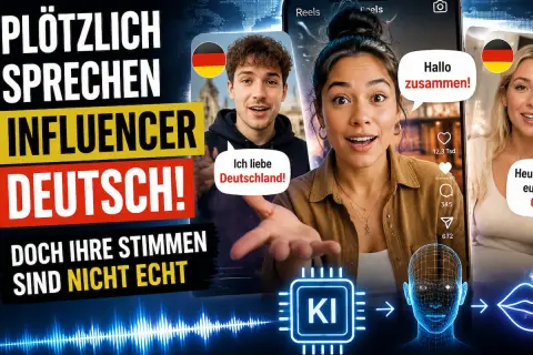 Influencer sprechen plötzlich Deutsch, doch ihre Stimmen sind nicht echt. KI-generierte Stimmen verändern, was Influencer auf Deutsch sagen.
