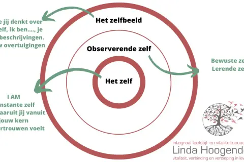 Diagram toont hoe je zelfbeeld, overtuigingen en zelfvertrouwen je jachtige leven betekenis geven.