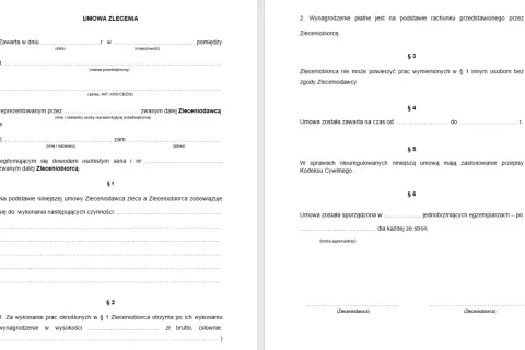 Umowa o świadczenie usług, zawierająca dane stron, zakres prac, wynagrodzenie i postanowienia dotyczące podwykonawstwa.