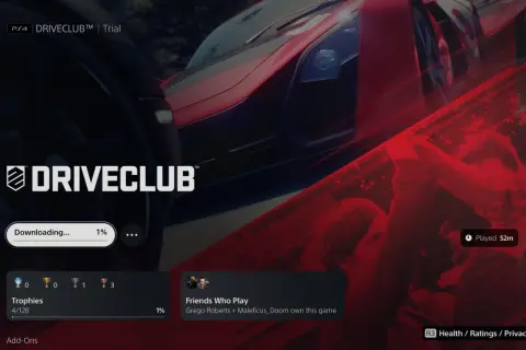 Driveclub PS Plus kostenlos: Download läuft, 1% Fortschritt. Ein Rennspiel-Erlebnis wartet!