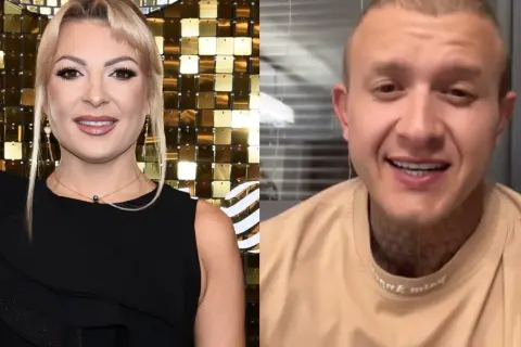 Magda Narożna z zespołem disco polo i jej partner.