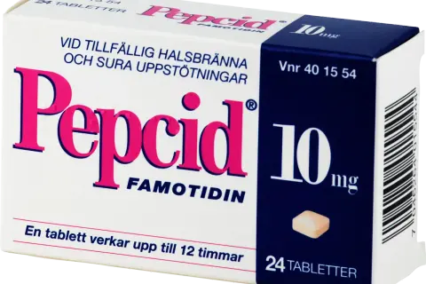 Pepcid 10mg magsyra tabletter för halsbränna och sura uppstötningar. 24 tabletter.