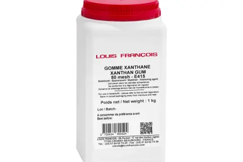 Un pot de gomme xanthane Louis François, 1kg. C'est quoi la gomme xanthane ? Un épaississant alimentaire E415.