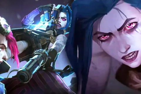 Jinx und Vi im Kampf, ein Vorgeschmack auf die düstere Action von arcane staffel 2.