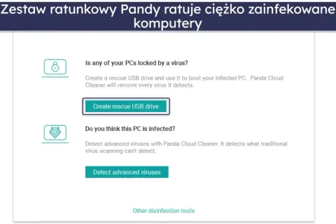 Zestaw ratunkowy Pandy oferuje skuteczne narzędzia anti-malware do usuwania wirusów i wykrywania zaawansowanych zagrożeń.
