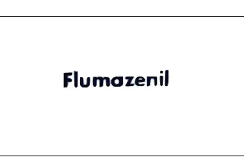 Napis "Flumazenil" w ciemnoniebieskiej, pogrubionej czcionce na białym tle.