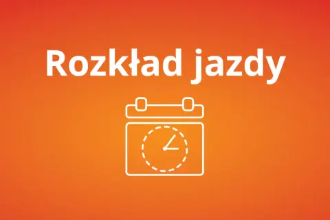 Grafika z napisem "Rozkład jazdy" i ikoną kalendarza z zegarem. Idealna na moment, kiedy zmiana rozkładu jazdy PKP zaskoczy podróżnych.