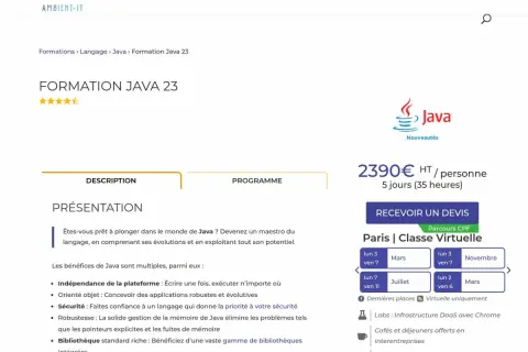 Formation Java 23 : plongez dans le monde du langage Java, maîtrisez ses évolutions et son potentiel.