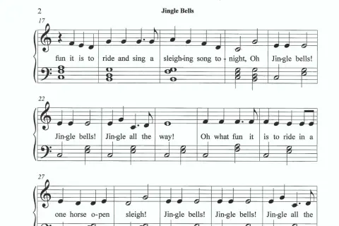 Noten für "Jingle Bells" mit Text, ideal für Kinder zum Singen und Spielen.
