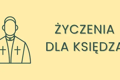 Grafika z ikoną księdza i napisem "Życzenia dla księdza". Idealna na krótkie życzenia.