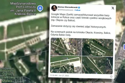 Google Maps zamazał lotniska w Polsce, w tym Okęcie i Balice. Na ekranach widok na kilka lotnisk, ale ile jest lotnisk w Polsce?