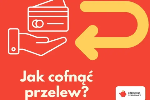 Grafika z ikoną ręki trzymającej kartę i strzałką zwrotną. Pytanie: "Jak cofnąć przelew?". Czy można cofnąć blik?