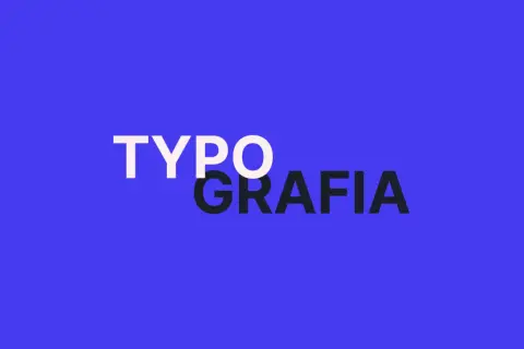 Napis TYPO GRAFIA w stylu Playfair Display font. Białe litery TYPO nakładają się na ciemne GRAFIA.