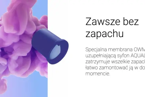 Fioletowa chmura dymu i niebieski element, który zapobiega temu, by śmierdzi z rur.