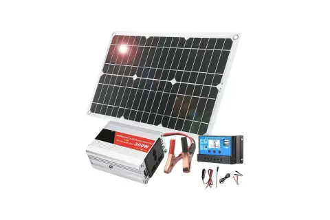 Panel solar, inversor de 300W y controlador de carga. ¿Qué regulador necesito para 300w? Este kit es ideal.