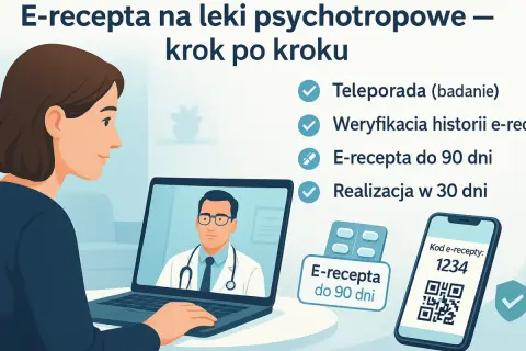 Lekarz podczas teleporady może wystawić e-receptę na leki psychotropowe. Proces obejmuje weryfikację historii i realizację.