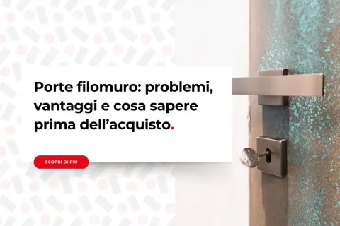 Porte filomuro: pro e contro, vantaggi e svantaggi da valutare prima dell'acquisto. Dettaglio maniglia e serratura.