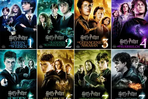 Harry Potter Filme 1-7 zum Streamen: Harry, Ron & Hermine erleben magische Abenteuer.