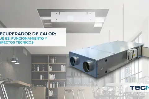 Un recuperador de aire moderno, compacto y eficiente, ideal para optimizar la climatización de espacios interiores.