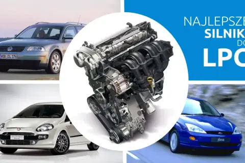 Najlepsze silniki do LPG: Volkswagen Passat, Fiat Punto, Ford Focus i szczegółowy widok jednostki napędowej.