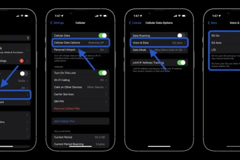 Paramètres de l'iPhone : activer 5G Auto pour une connexion rapide et optimisée.