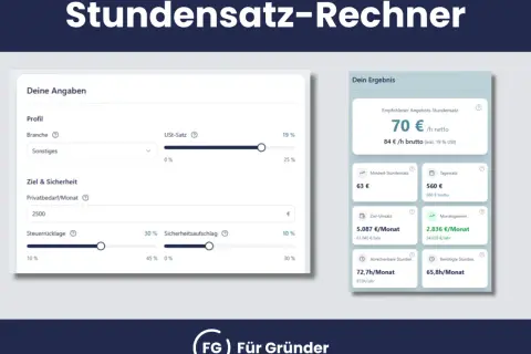 Stundensatz-Rechner zeigt, wie man den eigenen Stundenlohn berechnen kann. 70€/h netto ist der empfohlene Satz.