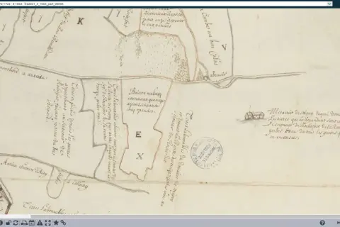 Carte ancienne des **archives Côte d'Or état civil** : parcelles, chemins et lieux-dits inscrits à la main.