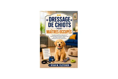 Un chiot adorable est la star de la couverture de ce livre sur le dressage, abordant l'apprentissage de la propreté et le bon comportement.