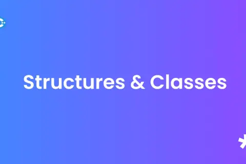 Logo C++ et texte "Structures & Classes" sur fond dégradé bleu-violet.