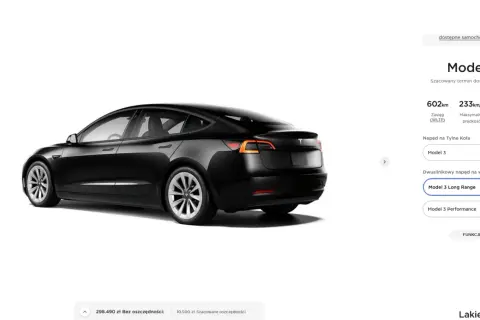Czarny Tesla Model 3 Long Range kosztuje 284.990 zł. Sprawdź, ile kosztuje samochód Tesla.