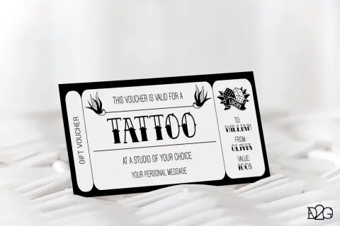 Karta podarunkowa na tatuaż dla Williama od Olivii. Wartość 100$.