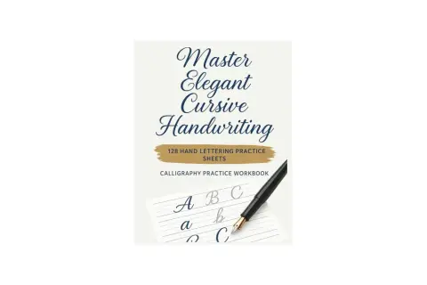 Calligraphy practice workbook showing elegant cursive handwriting, with the letter 'a' and other letters being practiced.