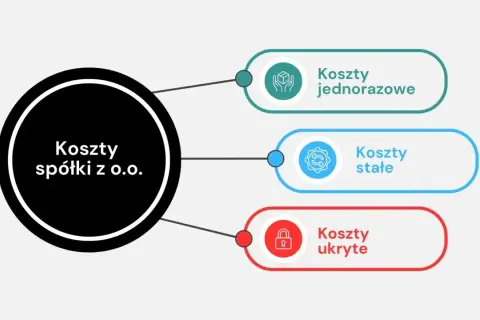Schemat przedstawia koszty spółki z o.o.: jednorazowe, stałe i ukryte.
