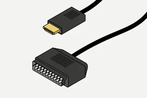 Kabel z wtyczką HDMI i złączem euro.