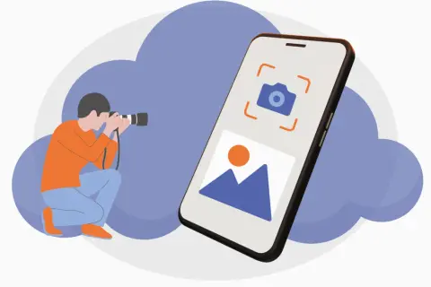 Captura de pantalla Android: fotógrafo toma foto de paisaje en móvil.
